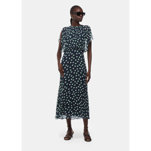 Whistles Moon Spot Print Midi Navy Dress